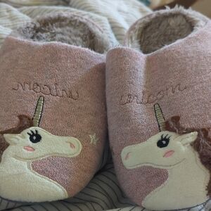 Pink Unicorn Ladies Slippers